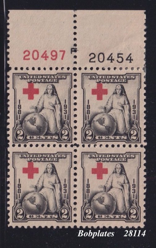 BOBPLATES US #702 Red Cross Top Right Plate Block F20497 F20454 HR