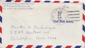 United States Vietnam War Soldier's Free Mail 1968 U S S, Buchanan (DDG 14) T...