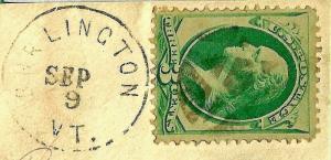 Burlington, Vt. Negative 5-Pt STAR =Classic US Fancy Cancel on Piece+1870s CDS