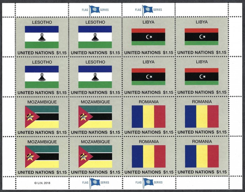 United Nations #1179-1182 $1.15 World Flag Series. Mini-sheet of 16 stamps. MNH