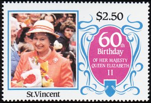 St. Vincent 1986 MNH Sc 925 $2.50 QEII, crowd QEII 60th Birthday