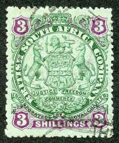 Rhodesia SG36 1896 3/- green and mauve/blue Cat 42 pounds 