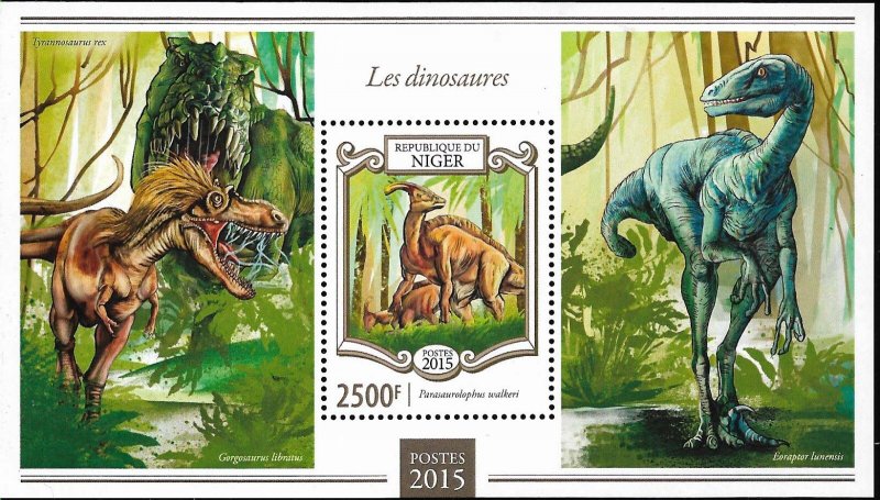 #30106A NIGER 2015 PREHISTORIC FAUNA  DINOSAURS SOUVENIR SHEET  YV BL 400 MNH