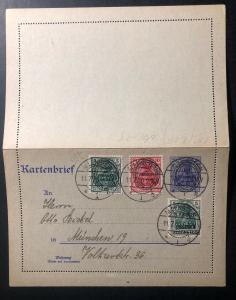 1920 Allenstein Germany Stationary Postcard Cover To Munich Treaty of Versailles
