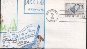 Amy Faust Hand Painted FDC for the 1984 20c Preserving Wetlands Stamp