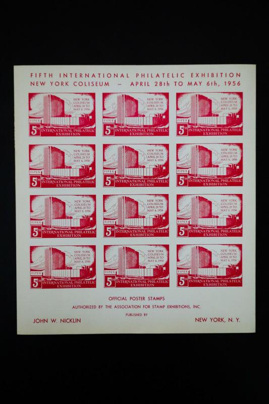 US 1956 5th World Stamp Expo Imperf Official Poster Stamp Company Sheets