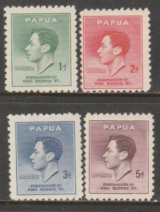 PAPUA 118-121, CORONATION COMMON DESIGN 1937, MINT, NH. VF. (928)