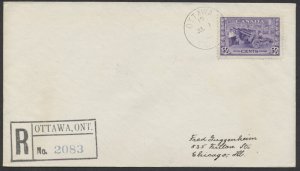 1942 #261 50c Munitions War Issue FDC Registered Ottawa to USA
