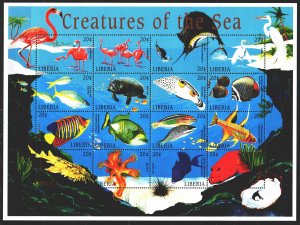Liberia. 1998. Small sheet 1974-89. Fauna of the oceans, fish, dolphins, seag...