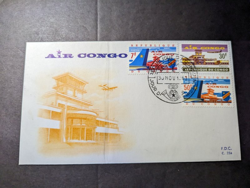 1963 Republic of the Congo Souvenir First Day Cover FDC Air Congo