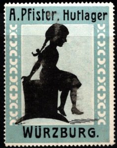 Vintage Germany Poster Stamp The A. Pfister Hat Warehouse Hat Storage Würzburg