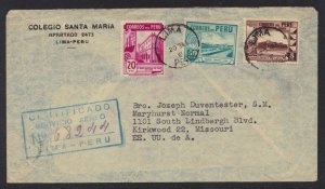 PERU-U.S. 1948 REGISTERED LIMA TO KIRKWOOD MISSOURI