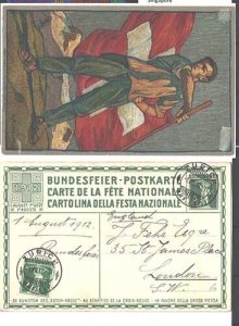 Switzerland 1912 National Day Postal Card H&G59 (Man waving flag) fine used Zu