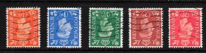 GB KGVI, 1951, SG 503-7Wi, ½d-2½d COLOUR CHANGE INVERTED WMK SET, Fine USED.