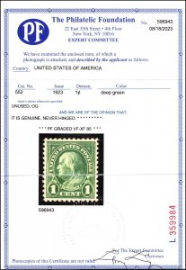 Scott 552 - 1 Cent Franklin - MNH - PFE Cert 85 - SCV - $55.00