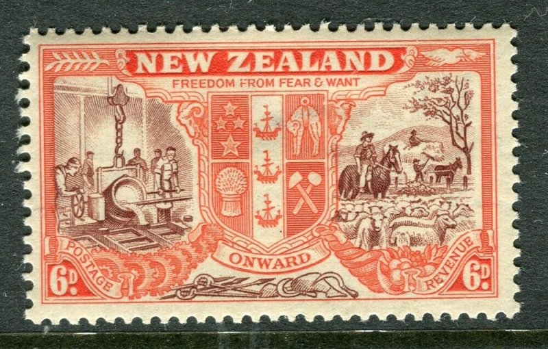 NEW ZEALAND; 1946 early Peace pictorial issue Mint hinged 6d. value