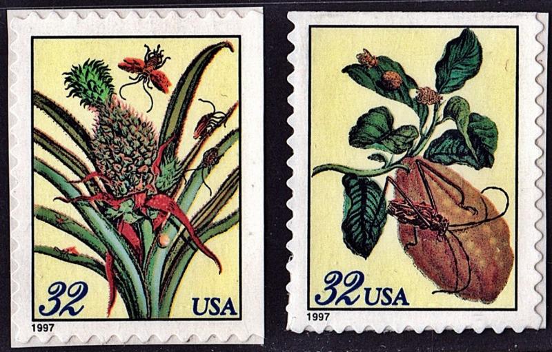 SC#3126 & 27 32¢ Merian Botanical Prints Booklet Singles (1997) SA