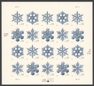 2006 US Scott #4101-4104 39c SNOWFLAKES Sheet of 18 Stamps MNH