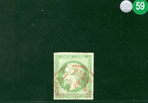 FRANCE Classic Scott.13b 5c Pale Green NAPOLEON Used SUPERB RED CDS SGREEN59