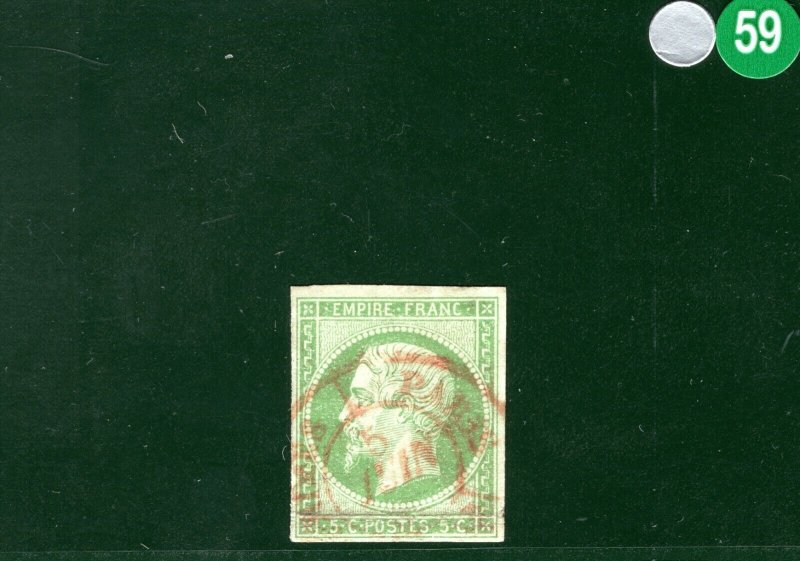 FRANCE Classic Scott.13b 5c Pale Green NAPOLEON Used SUPERB RED CDS SGREEN59