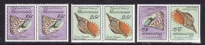Micronesia-Sc#85a,88a,b- id7-unused NH pairs from booklets-Marine Life-Seashells