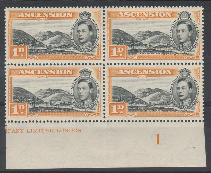 ASCENSION 1938 KGVI GREEN MOUNTAIN 1D */** PART IMPRINT BLOCK PERF 13.5