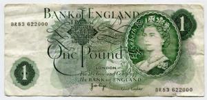 Great Britain 1970s 1 Pound, Pick #374g, Circulated