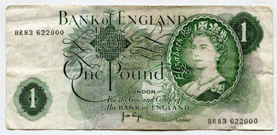Great Britain 1970s 1 Pound, Pick #374g, Circulated