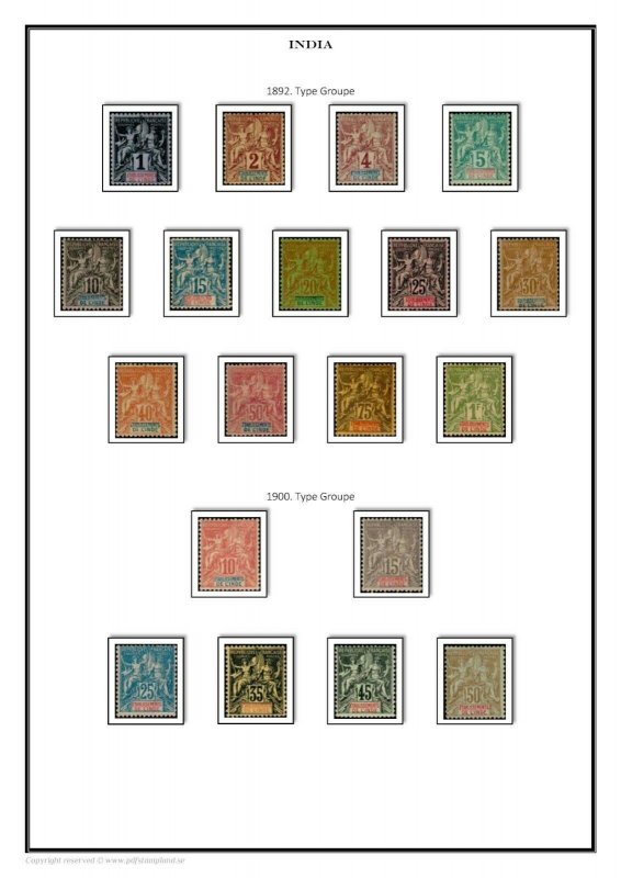 French India 1892-1954 PDF (DIGITAL) STAMP ALBUM PAGES