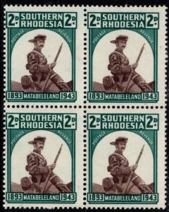 1943 Southern Rhodesia Scott #- 64 Matabeleland 50th Anniversary Block/4 MNH