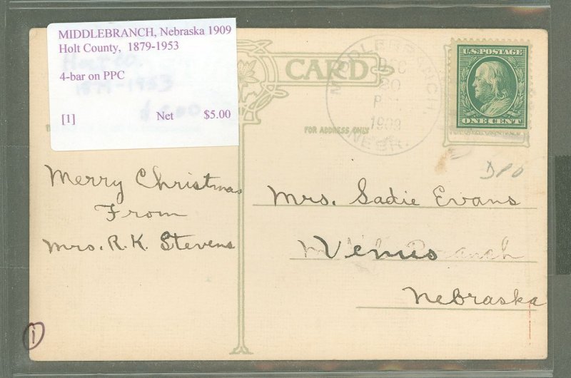 US - Middlebranch NE 1909 DPO Holt Co 1879-93 4 bar