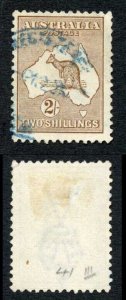 Australia SG41 2/- Brown Kangaroo wmk 3rd Crown INVERTED Blue Cancel