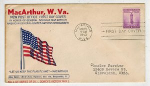 WW2 Patriotic 1942 MACARTHUR WEST VIRGINIA 1ST DAY POST OFFICE PILGRIM CACHET