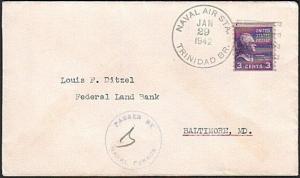 TRINIDAD 1942 cover US NAVAL AIR STATION cds - Passed Naval Censor.........77247