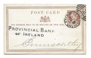 1d Queen Victoria Postal Card Liverpool to Enniscorthy Ireland 1878 Ornate Verso