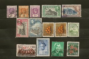 Ceylon Collection of 14 Different Old Used Off Paper Stamps