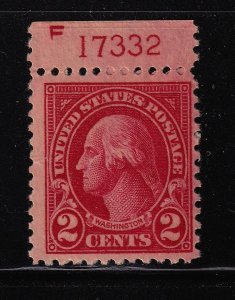 1923 Washington 2c carmine Sc 554 MNH top plate number single CV $15 (T04