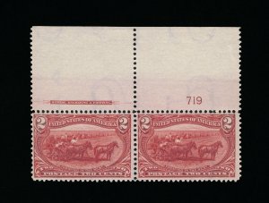 GENUINE SCOTT 286 VF-XF PAIR MINT OG NH COPPER RED 2¢ FULL BEP IMPRINT PLATE 719