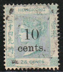 Hong Kong 10c on 24c Green (80) (Scott #35) Used