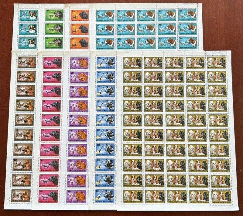 Mongolia 1978 - Dogs - Set of 9 Full Stamp Sheets - Scott #1028-36 - MNH