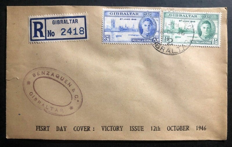 1946 Gibraltar First Day Cover FDC Locally Used Victory Issue