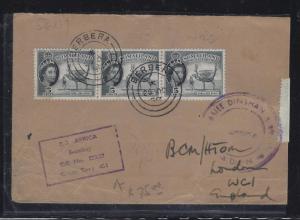 SOMALILAND COVER (P0412B)  1958    QEII  5CX3  BERBERA TO ENGLAND