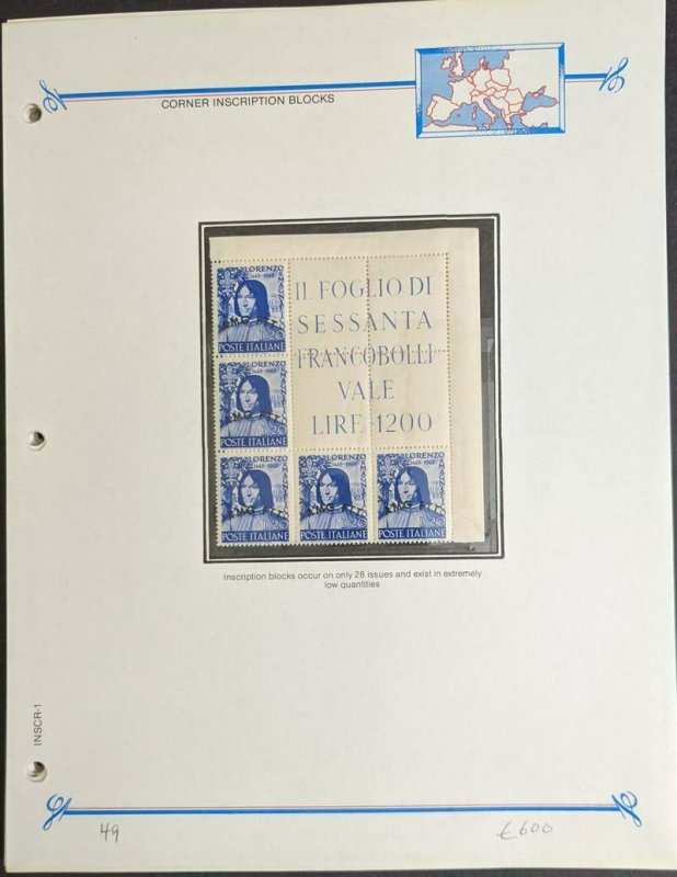 EDW1949SELL : TRIESTE 'A' Cplt collection of Scarce corner Blks of 5. Cat €6,590