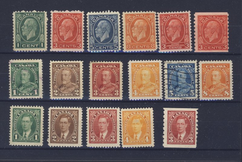 17x Canada M Stamps #195-197-199-200-192-207-217-218-219-220-221-222+ GV= $78.00