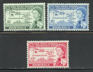 Dominica Scott 161-163 MNHOG - 1958 West Indies Federation - SCV $1.95