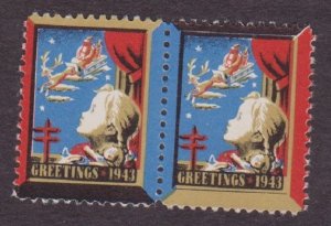 Christmas Seals from1943 NG attached pair