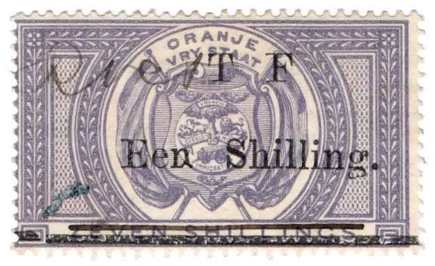 (I.B) Orange Free State Telegraphs : 1/- on 7/- OP (double bar error)