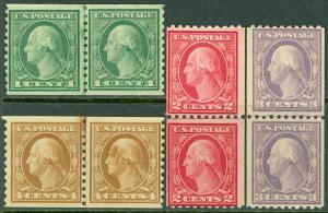 EDW1949SELL : USA 1916-18 Scott #487, 489, 490, 495 Line pairs Mint OG. Cat $230