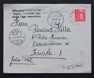 Switzerland #223 Red Julier Pass CDS Cancel + St. Moritz Cancel Nov. 4, 1935