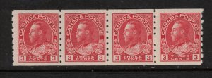 Canada #130b Mint Fine - Very Fine Never Hinged Coil Strip Of Four *With Cert.*